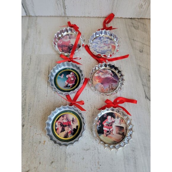 Trim a tree coke bottle caps coca cola Santa Claus ornament Xmas vintage set - Picture 1 of 9